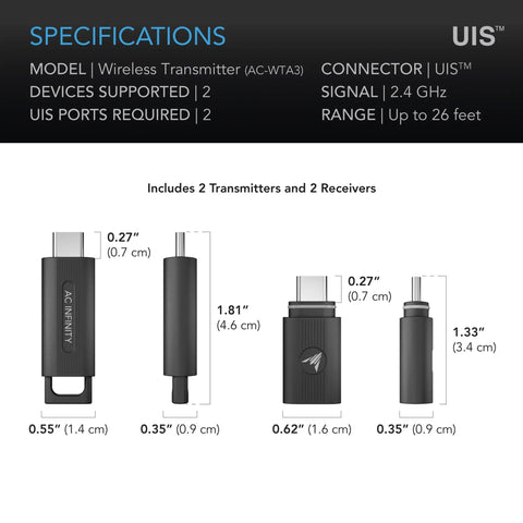 AC Infinity 1-to-1 Wireless UIS Transmitter & Receiver, 2-Pack