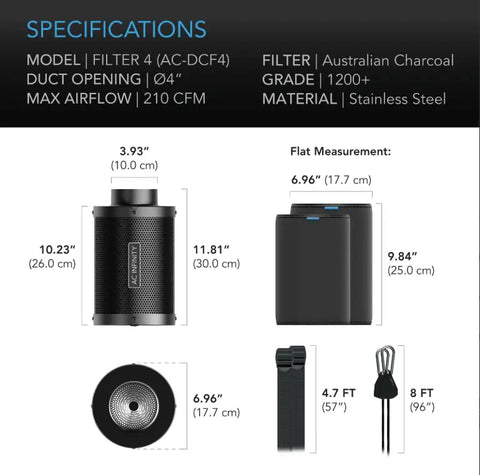AC Infinity 4-Inch Duct Carbon Filter with Australian Charcoal | AC-DCF4