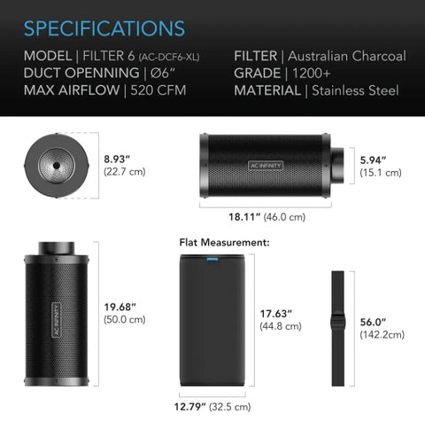 AC Infinity 6-Inch Duct Carbon Filter XL – Australian Charcoal | AC-DCF6-XL