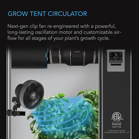AC Infinity CLOUDRAY S9 GEN 2 Oscillating Grow Tent Clip Fan, 9”