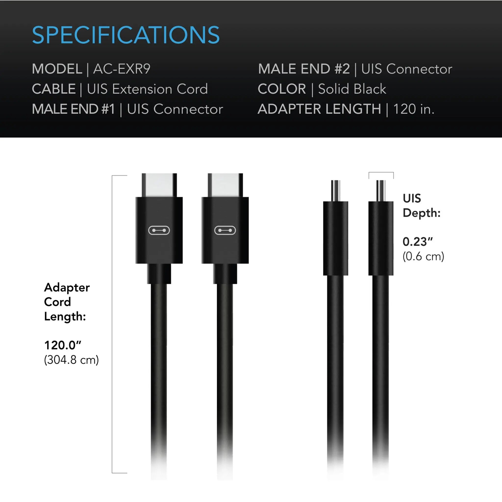 AC Infinity UIS To UIS Extension Cable, Male To Male, 10'