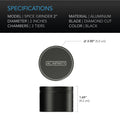 AC Infinity 3-Chamber Spice Grinder, 2" Black
