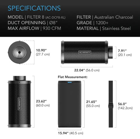 AC Infinity 8-Inch Duct Carbon Filter XL – Australian Charcoal | AC-DCF8-XL