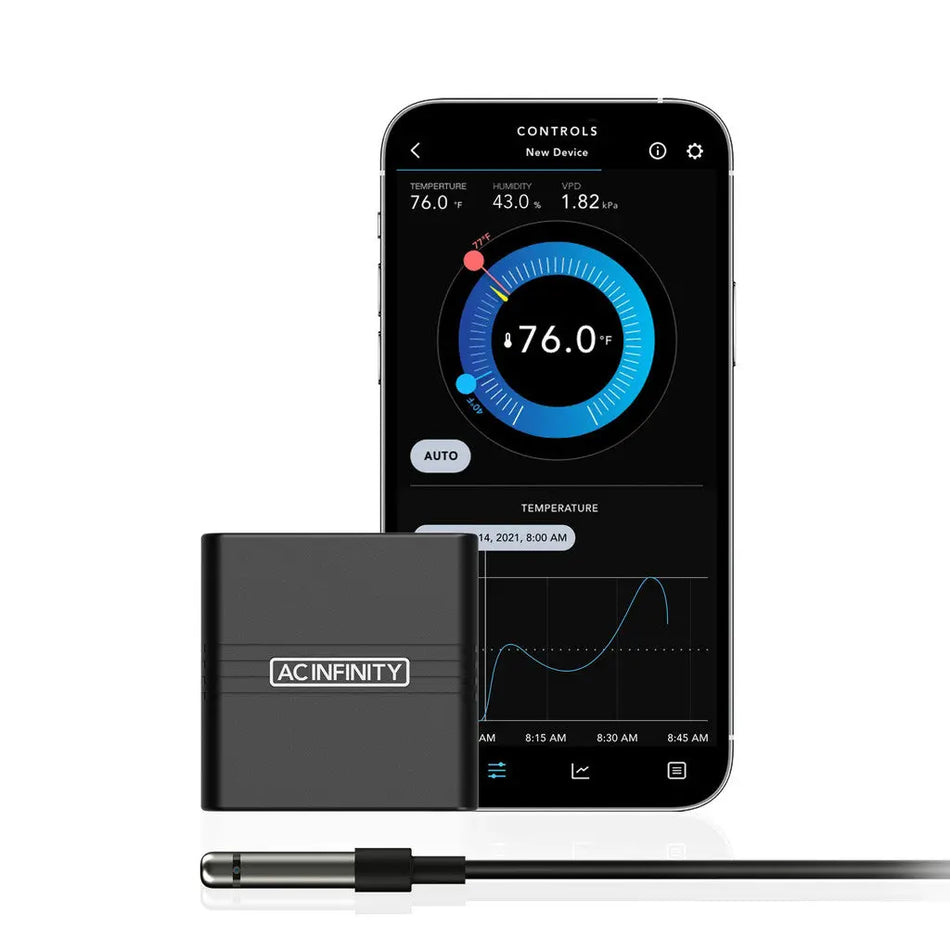 AC Infinity CLOUDCOM A2, Mini Smart Thermo-Hygrometer With Data App, 12' Sensor Probe