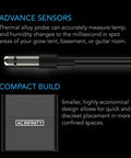 AC Infinity CLOUDCOM A2, Mini Smart Thermo-Hygrometer With Data App, 12' Sensor Probe