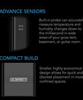 AC Infinity CLOUDCOM A2, Mini Smart Thermo-Hygrometer With Data App, Integrated Sensor Probe