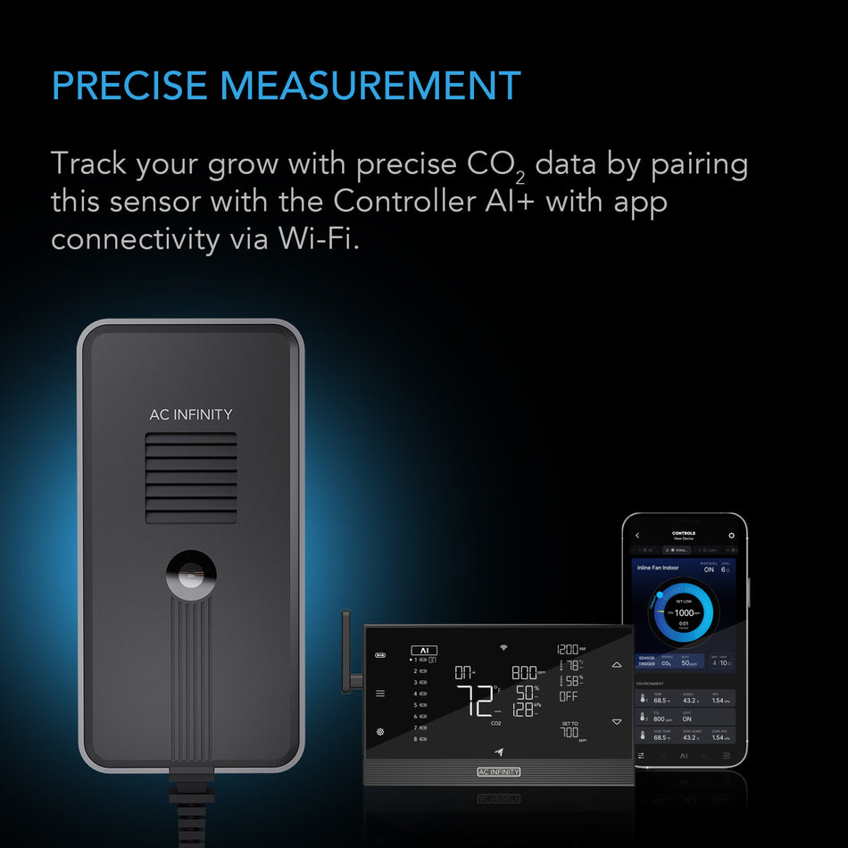 AC Infinity CO2 + Light Sensor for Controller AI+, CO2 Data Tracking, Optimized FAE, Day & Night Scheduling