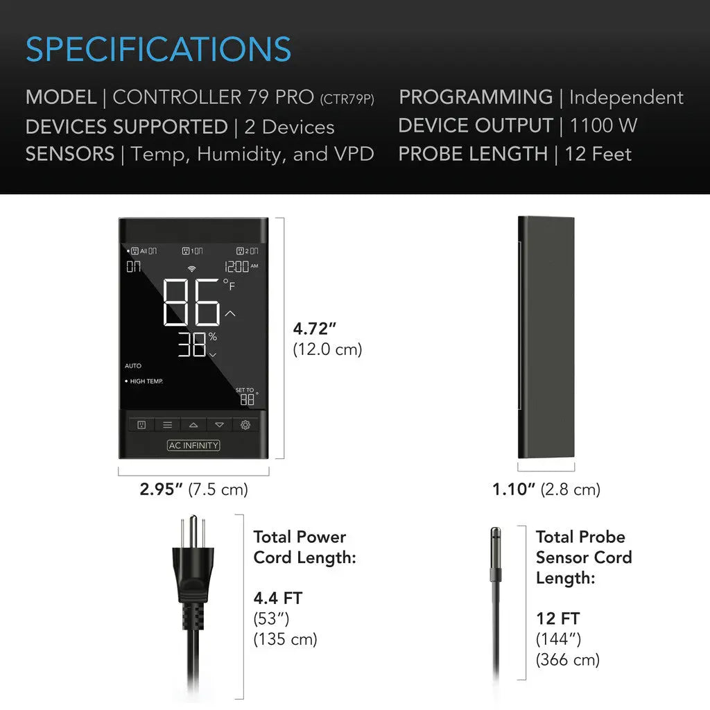 AC Infinity CONTROLLER 79 PRO Bluetooth & WIFI 2 Independent Program Environment Controller