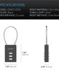 AC Infinity Combination Lock, Flexible Steel Cable Loop | 2-Pack