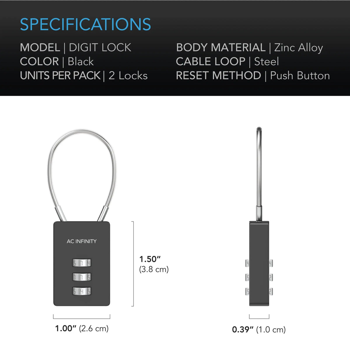 Infinity Lock Bundle AC Infinity Combination Lock, Flexible Steel Cable – GARDEN SUPPLY GUYS