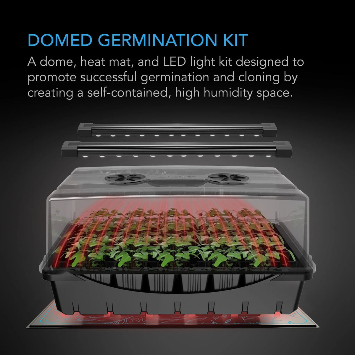 AC Infinity Germination Kit With Seedling Mat and LED Grow Light Bars, 5x8 Cell Tray