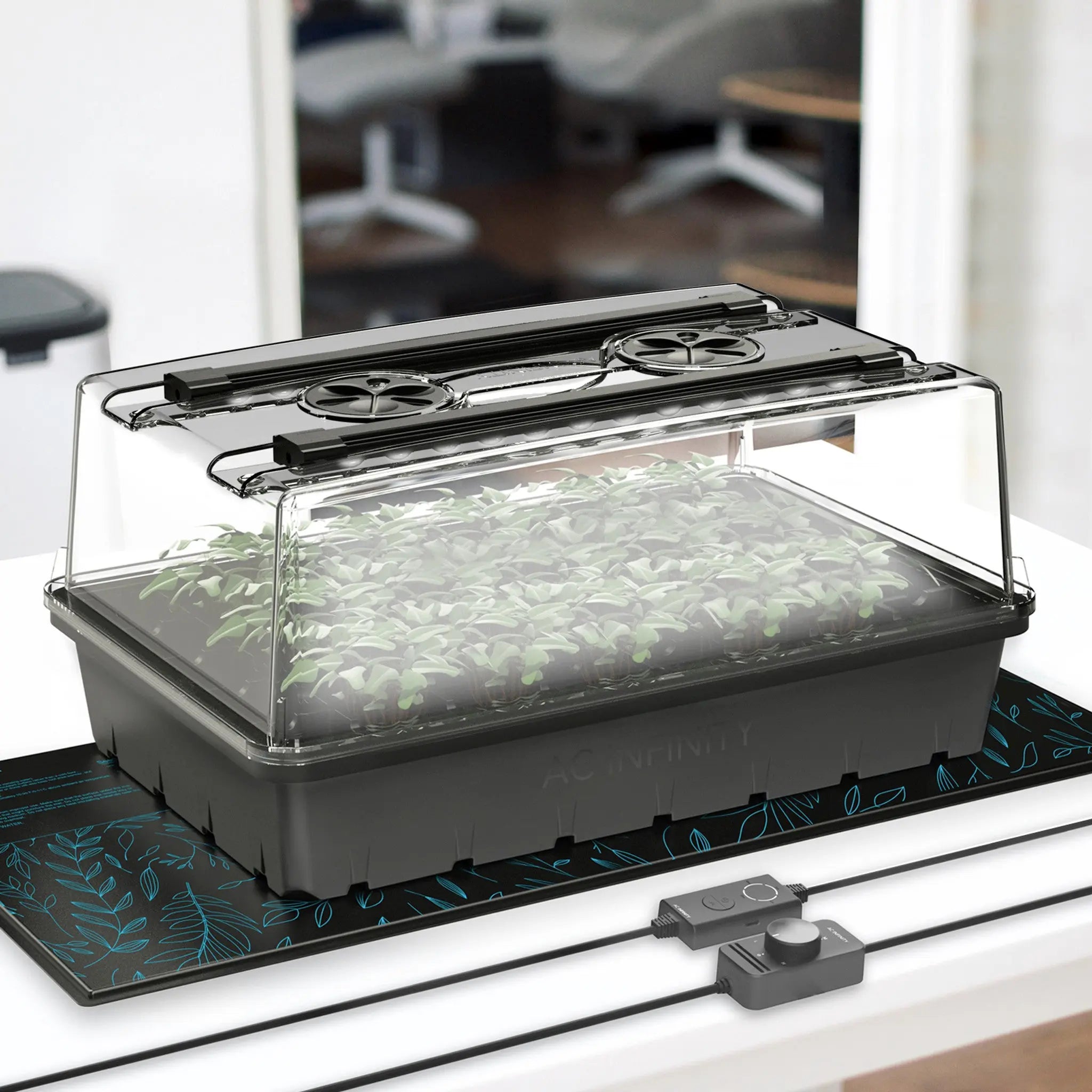 AC Infinity Germination Kit With Seedling Mat and LED Grow Light Bars, 5x8 Cell Tray