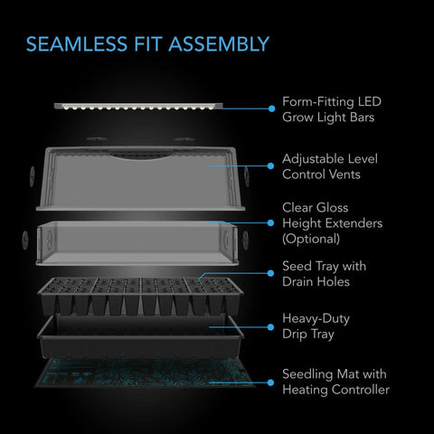 AC Infinity Germination Kit With Seedling Mat and LED Grow Light Bars, 6x12 Cell Tray