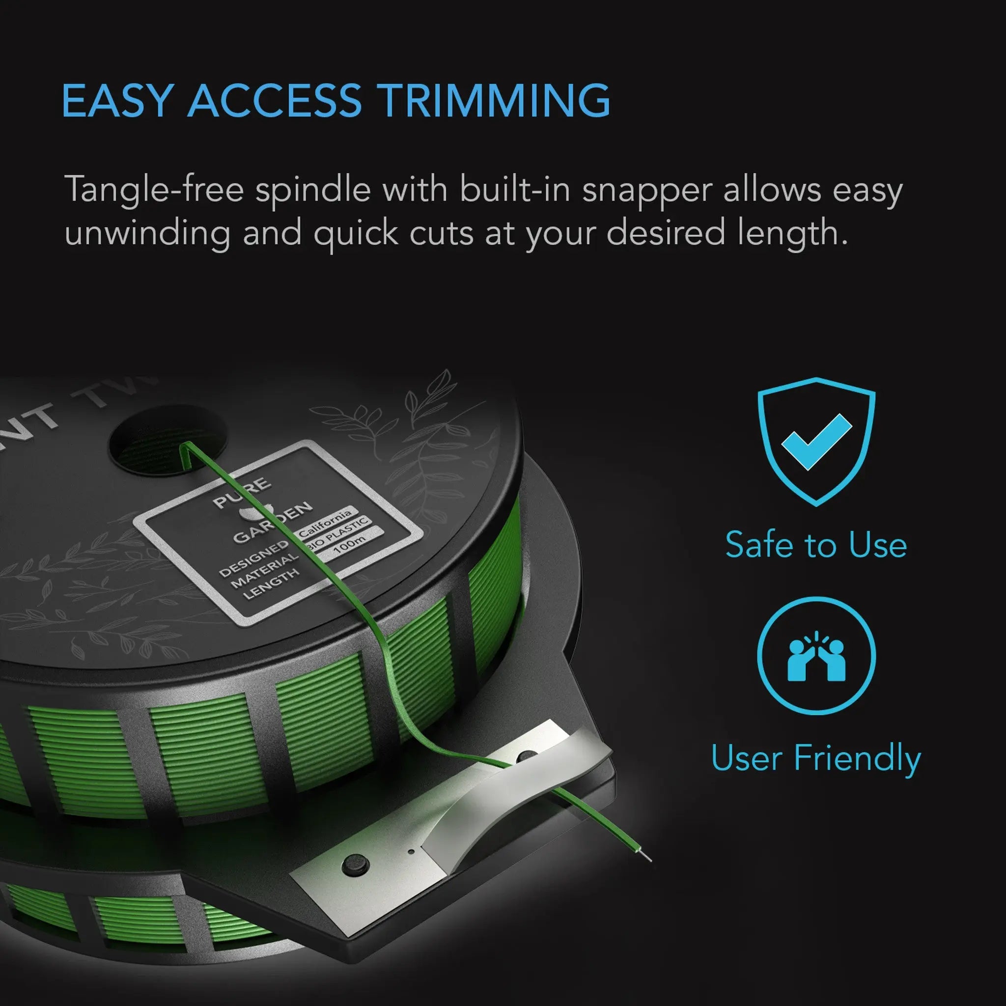 AC Infinity Green Twist Ties w/ Built-In Cutter, 100M