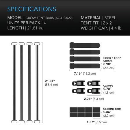 AC Infinity Grow Tent Trellis Net Support Mounting Bars, 2X2'