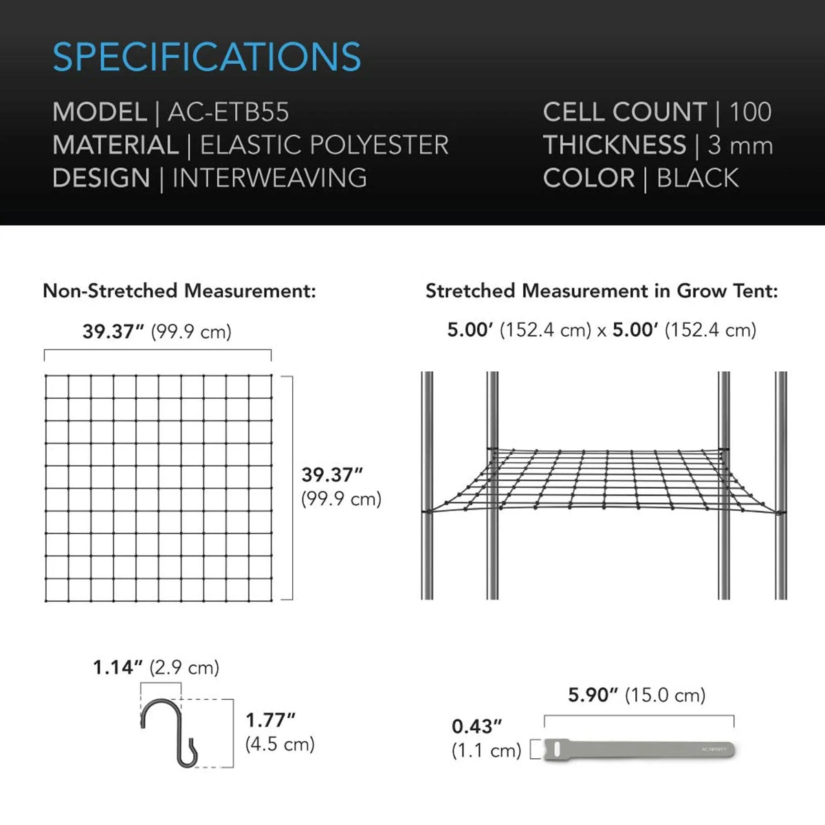 AC Infinity Grow Tent Trellis Netting, 5' x 5