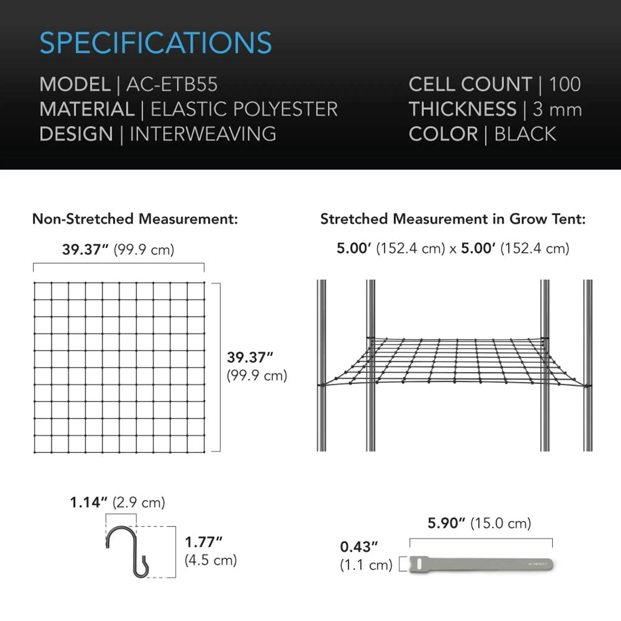 AC Infinity Grow Tent Trellis Netting, 5' x 5