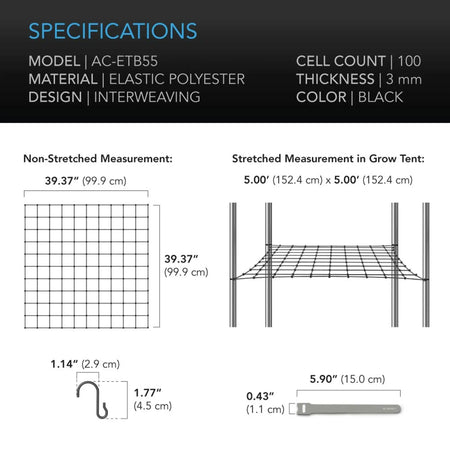 AC Infinity Grow Tent Trellis Netting, 5' x 5
