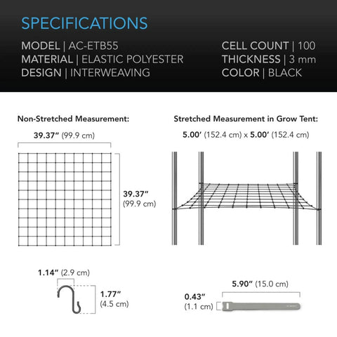AC Infinity Grow Tent Trellis Netting, 5' x 5