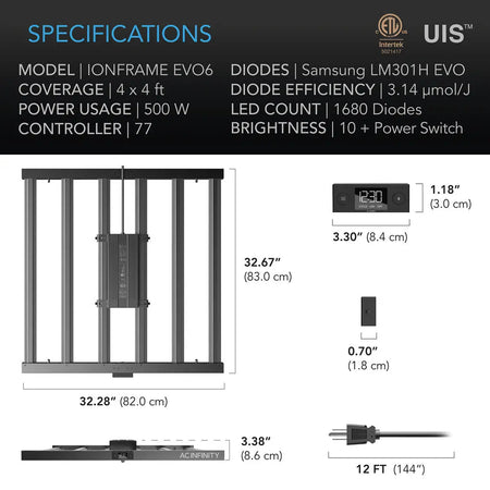 AC Infinity IONFRAME EVO6, Samsung LM301H EVO Commercial LED Grow Light 4'x4, 500W
