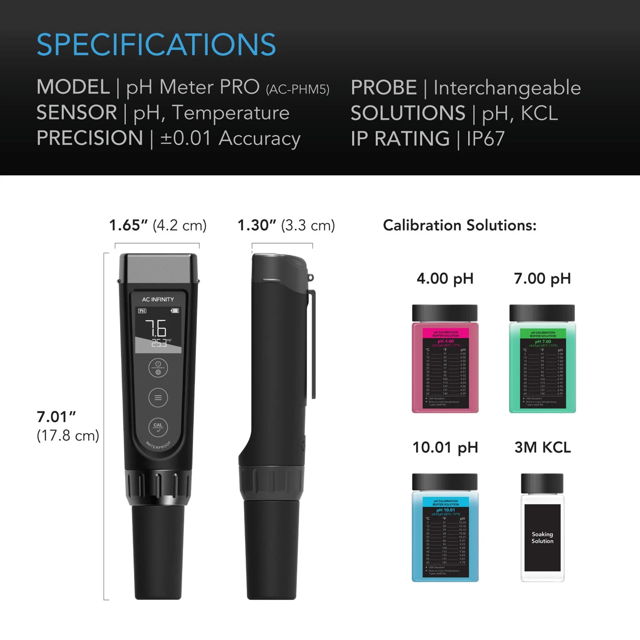 AC Infinity Ph Meter PRO Kit, Interchangeable Probe