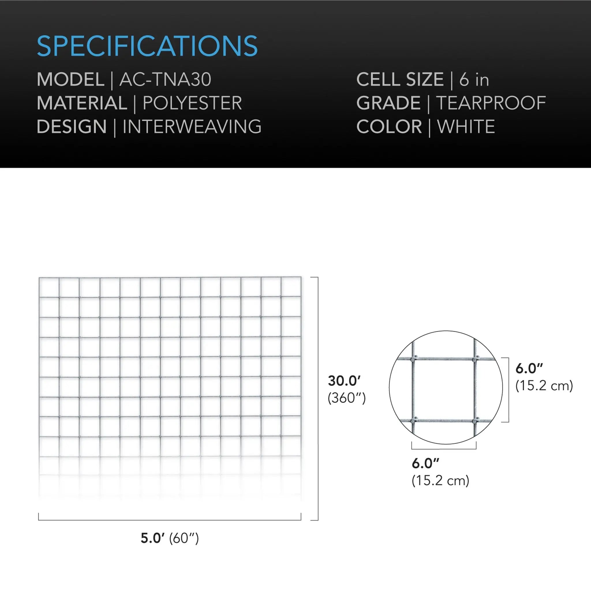 AC Infinity Polyester Plant Trellis Netting, 5' x 30'