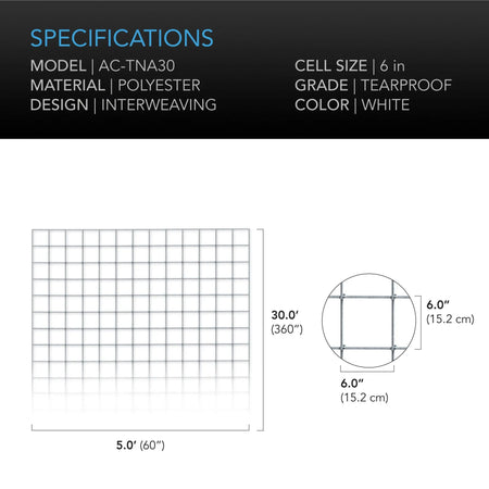 AC Infinity Polyester Plant Trellis Netting, 5' x 30'