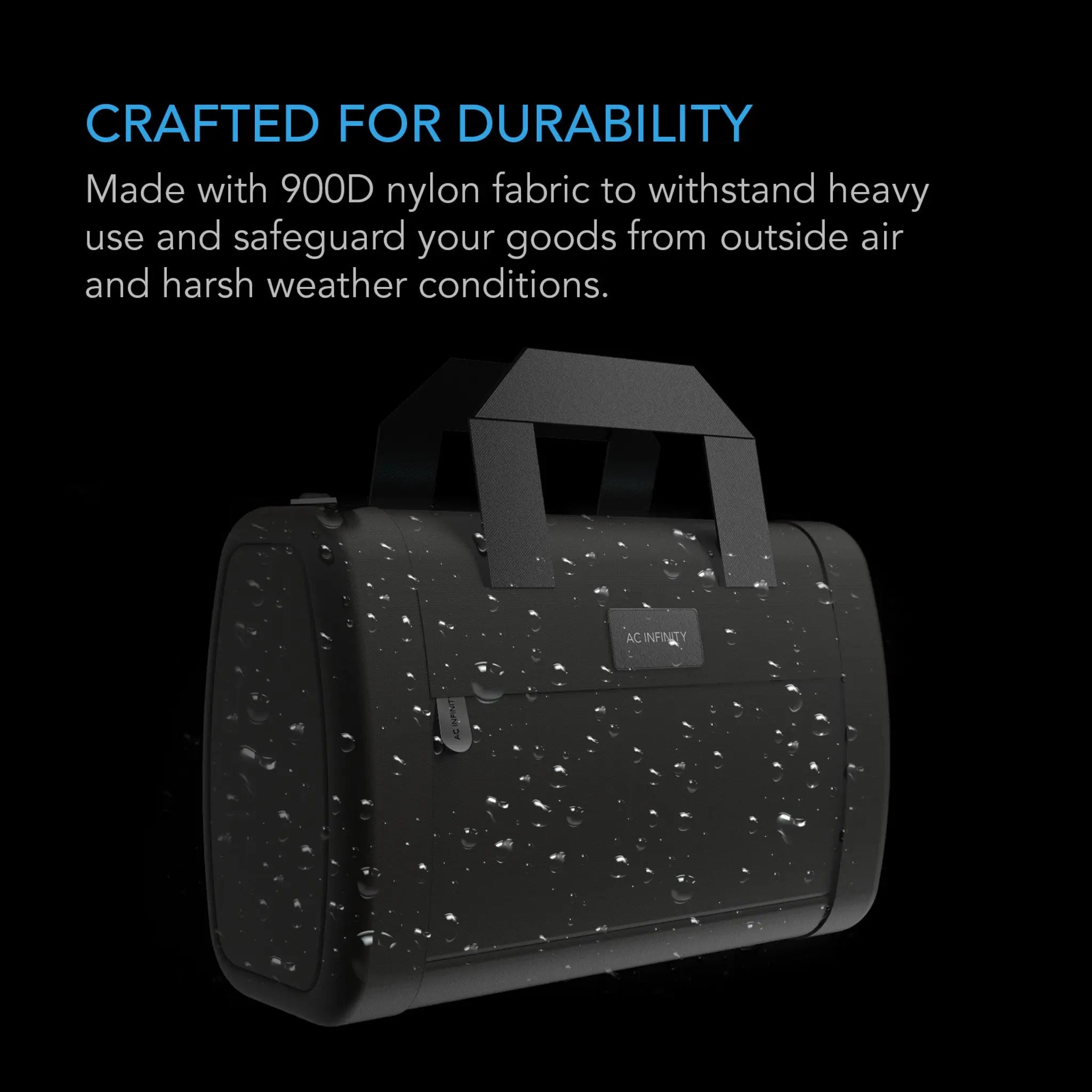 AC Infinity Smell Proof Handbag With 900D Nylon Fabric And Carbon Filter Lining, Black
