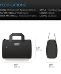 AC Infinity Smell Proof Handbag With 900D Nylon Fabric And Carbon Filter Lining, Black