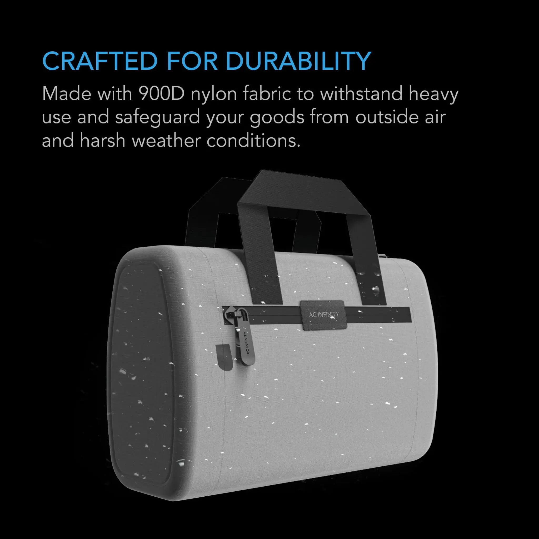 AC Infinity Smell Proof Handbag With 900D Nylon Fabric And Carbon Filter Lining, Gray