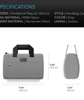 AC Infinity Smell Proof Handbag With 900D Nylon Fabric And Carbon Filter Lining, Gray