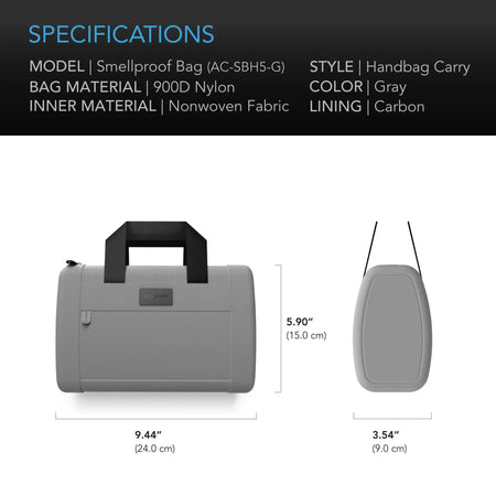 AC Infinity Smell Proof Handbag With 900D Nylon Fabric And Carbon Filter Lining, Gray