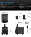 AC Infinity Submersible Water Pump, 132 GPH