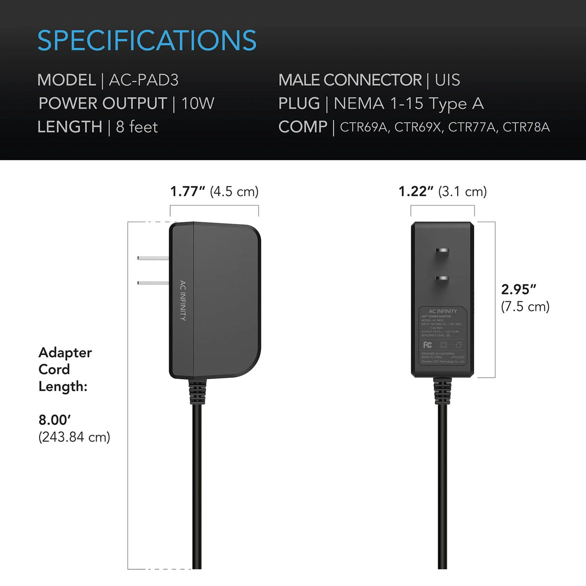 AC Infinity UIS Power Adapter, For Controllers Not Powered By UIS Devices