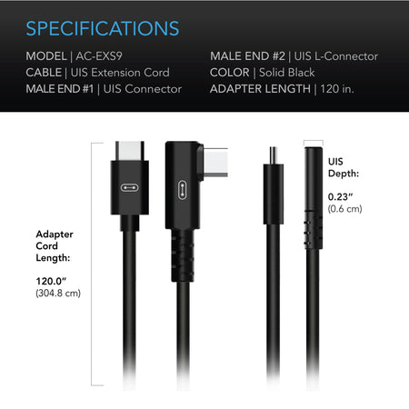 AC Infinity UIS To UIS Extension Cable, L-Shaped Male To Male, 10'
