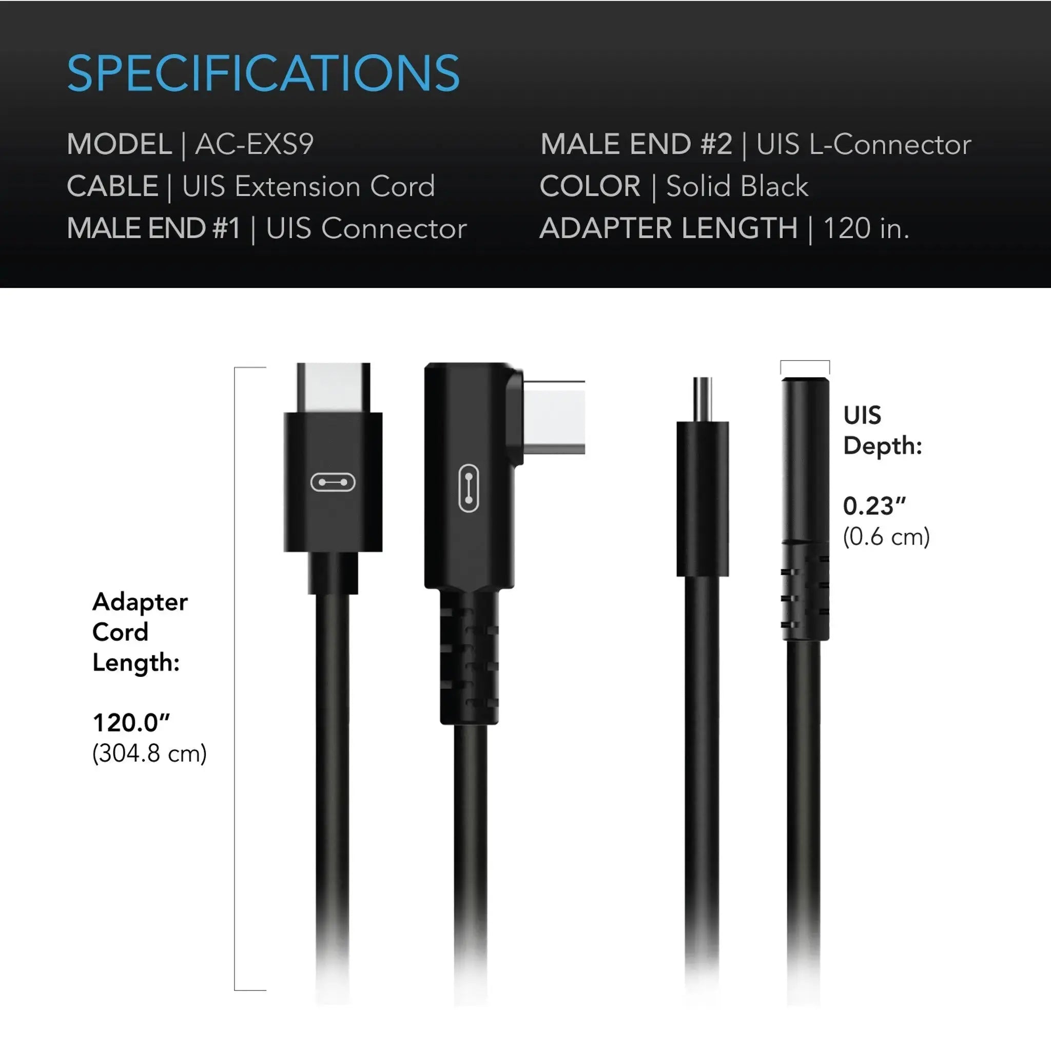 AC Infinity UIS To UIS Extension Cable, L-Shaped Male To Male, 10'