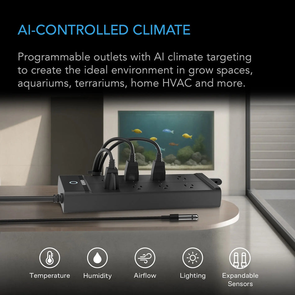 AI Environment Controller, Smart WiFi 8 Plug Outlet, Dual-Zone Temperature Humidity, ON/OFF AI Programming, 1800W (Copy)