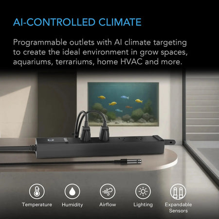 AI Environment Controller, Smart WiFi 4 Plug Outlet, Dual-Zone Temperature Humidity, ON/OFF AI Programming, 1800W