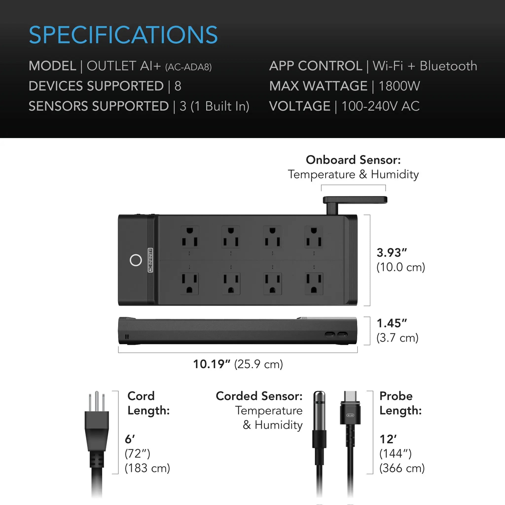 AI Environment Controller, Smart WiFi 8 Plug Outlet, Dual-Zone Temperature Humidity, ON/OFF AI Programming, 1800W (Copy)