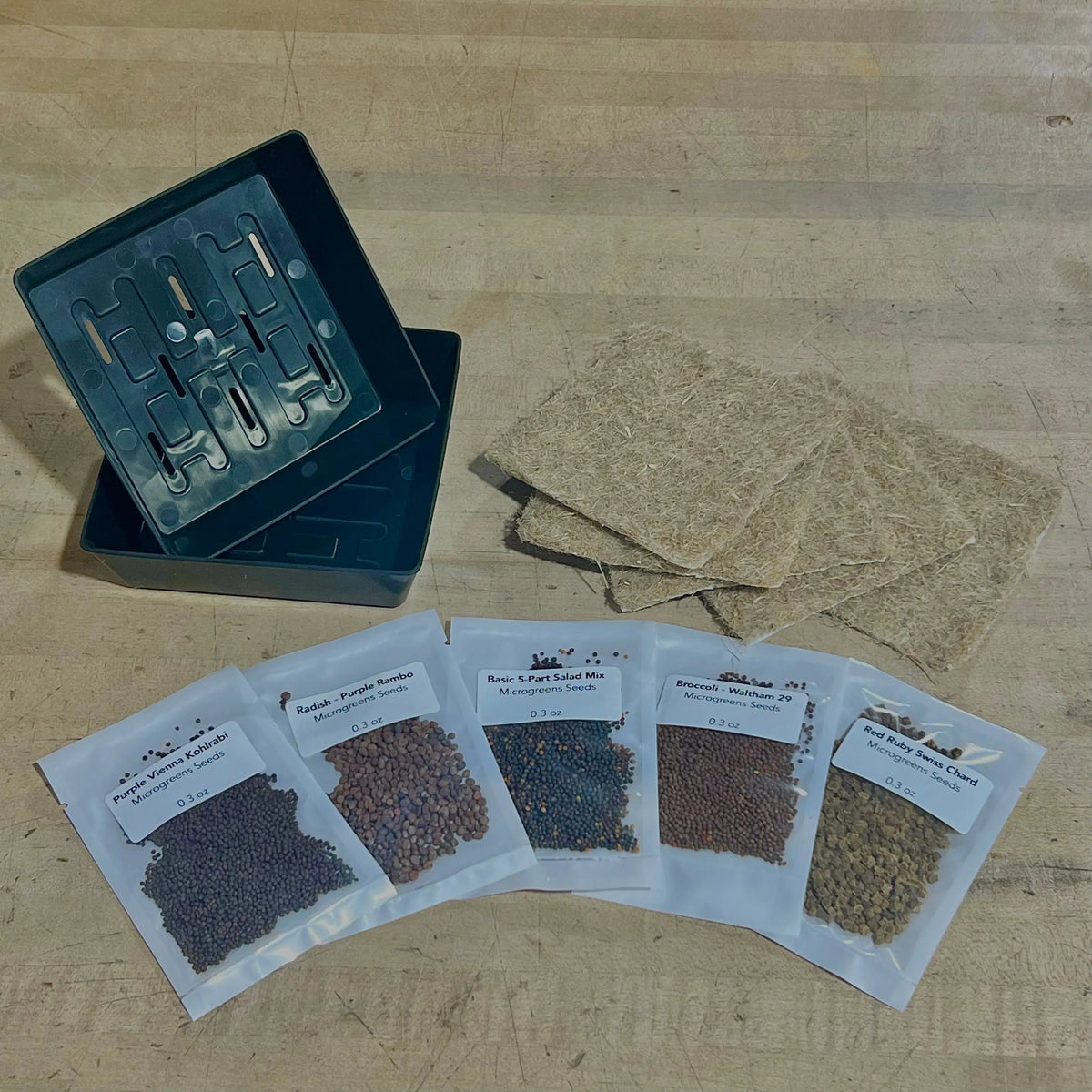 Beginner 5x5 Microgreens Kit – Grow Media, Single Set of Trays & 5 Seed Varieties