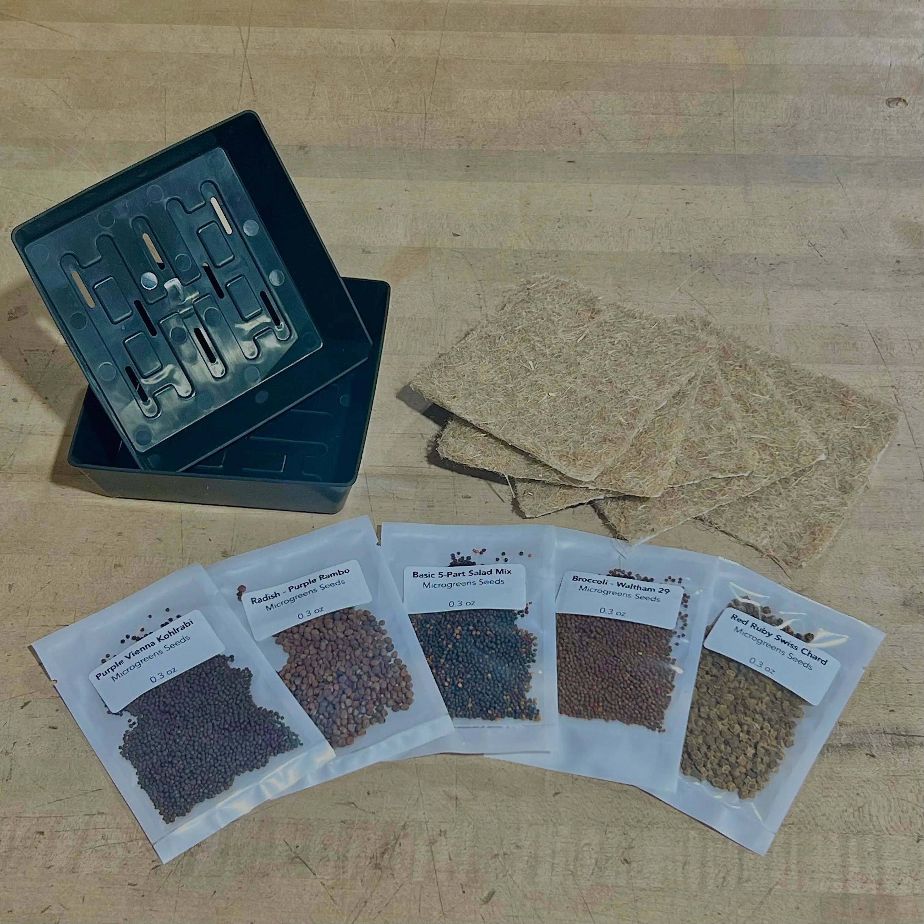 Beginner 5x5 Microgreens Kit – Grow Media, Single Set of Trays & 5 Seed Varieties