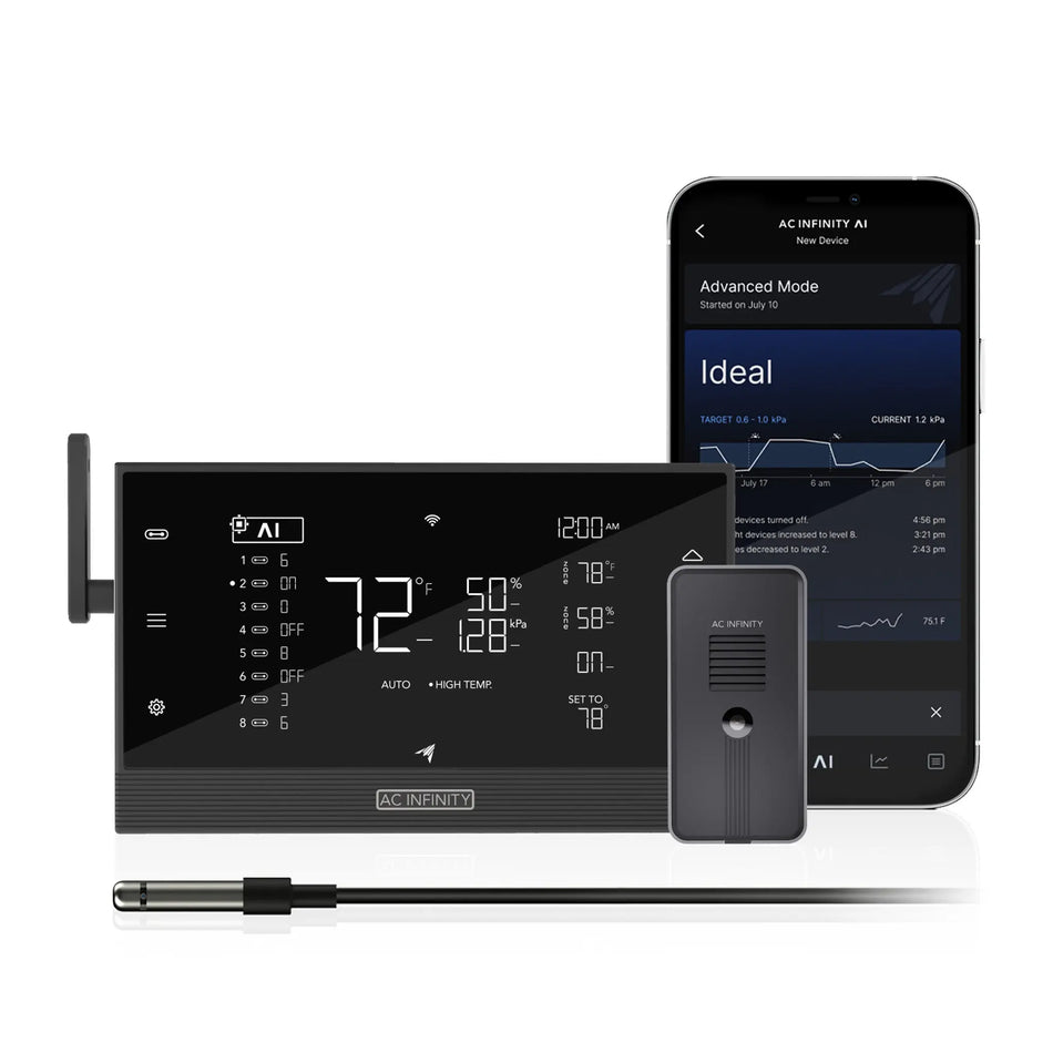 CONTROLLER AI+ with CO2 Sensor, CO2 Data Tracking for Optimized FAE, Temp, Humidity, and VPD Monitoring Bluetooth & WiFi App
