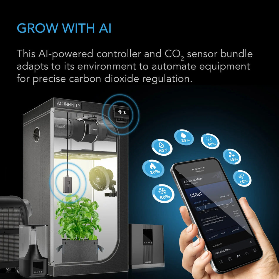 CONTROLLER AI+ with CO2 Sensor, CO2 Data Tracking for Optimized FAE, Temp, Humidity, and VPD Monitoring Bluetooth & WiFi App