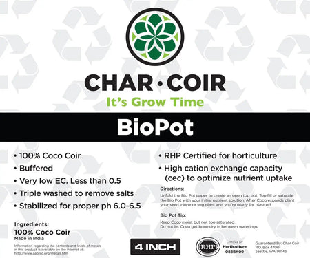 Char Coir BioPot, 1/2 Gallon