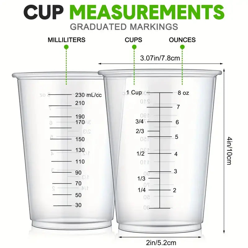 Clear Measuring Cups for Gardening - 8oz / 230ml | 20 Pack