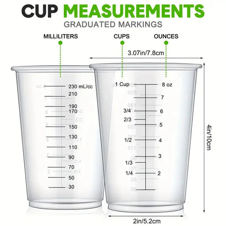 Clear Measuring Cups for Gardening - 8oz / 230ml | 20 Pack