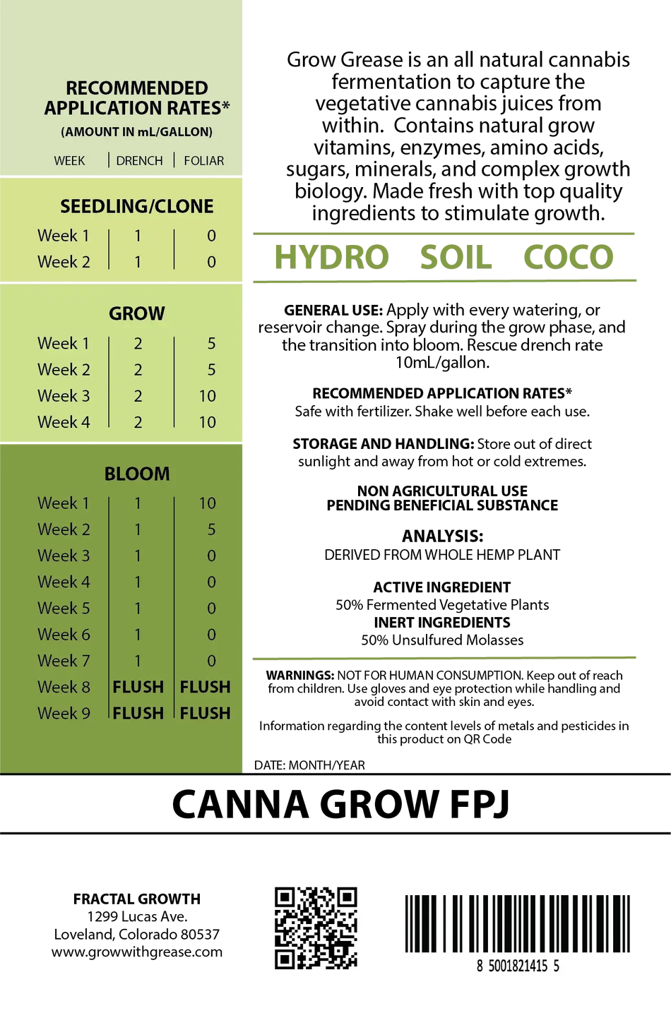 GREASE Grow Grease Fermented Vegetative Plant Juice (GROW FORMULA)