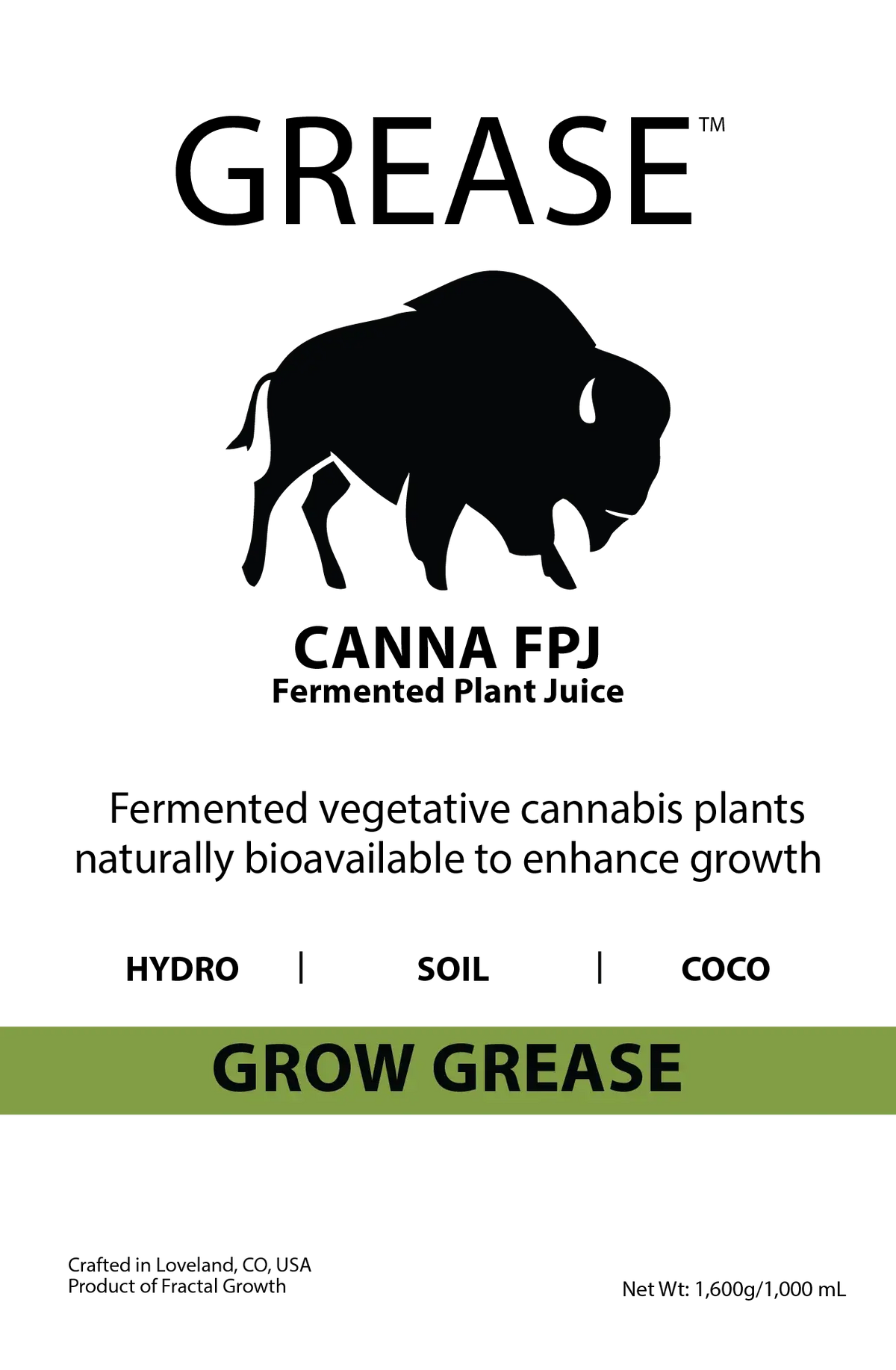GREASE Grow Grease Fermented Vegetative Plant Juice (GROW FORMULA)