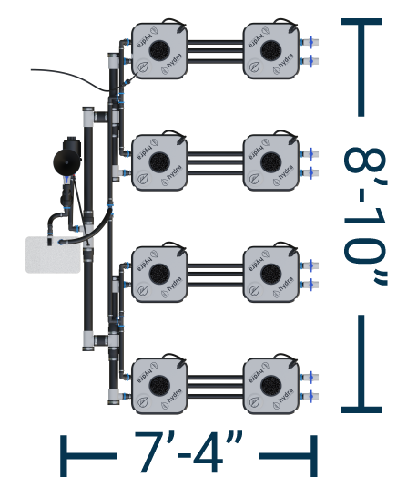 HydraMax 8 Bucket, 4 Row Professional RDWC System