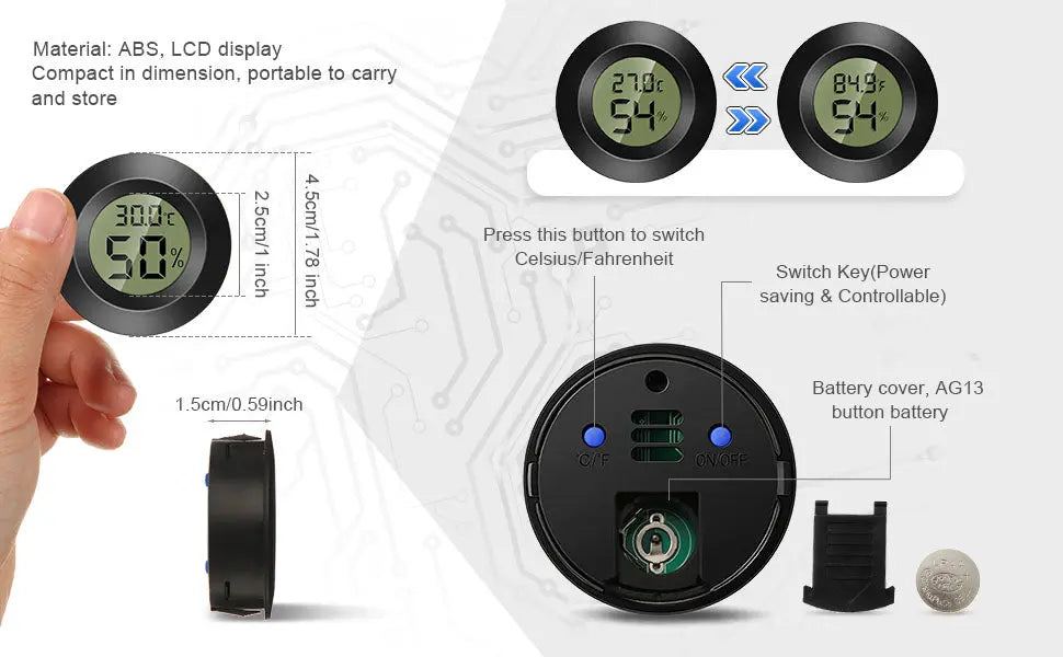 Mini Thermo-Hygrometer Digital Humidity & Temperature Gauge w/ LCD Display